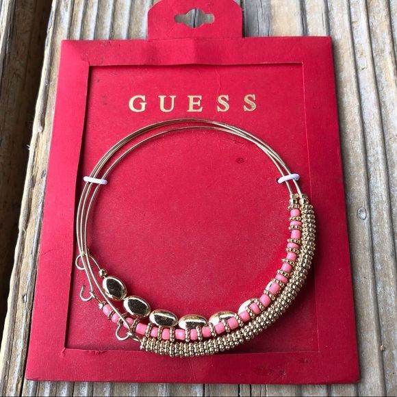 BNWT Guess Gold Tone & Pink Triple Bangle Mixed Metal & Media Set! - Picture 1 of 4
